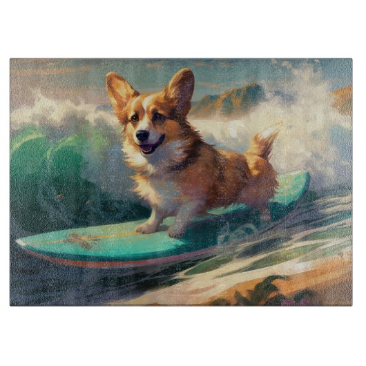 Corgi strand surfen schilderij snijplank (Voorkant)