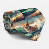 Corgi strand surfen schilderij stropdas (Opgerold)