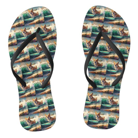 Corgi strand surfen schilderij teenslippers (Voetbed)