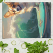 Corgi strand surfen schilderij theedoek (Gevouwen)