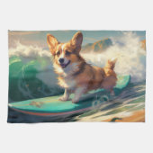 Corgi strand surfen schilderij theedoek (Horizontaal)