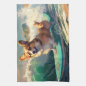 Corgi strand surfen schilderij theedoek (Verticaal)