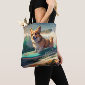 Corgi strand surfen schilderij tote bag (Dichtbij)