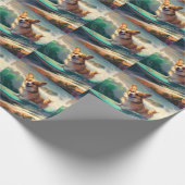 Corgi Strand Surfing Schilderij Cadeaupapier (Hoek)