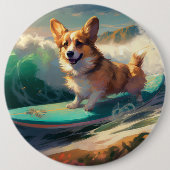 Corgi Strand Surfing Schilderij Ronde Button 6,0 Cm (Voorkant)