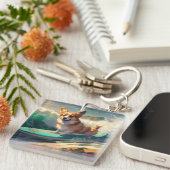 Corgi Strand Surfing Schilderij Sleutelhanger (Voorkant Rechts)