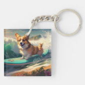 Corgi Strand Surfing Schilderij Sleutelhanger (Achterkant)