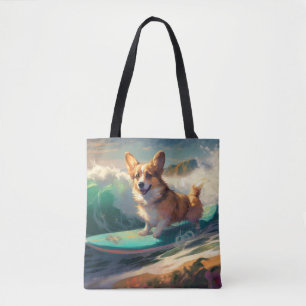 Corgi Strand Surfing Schilderij Tote Bag