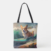 Corgi Strand Surfing Schilderij Tote Bag (Achterkant)