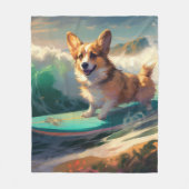Corgi Strandsurfen Schilderij Fleece Deken (Voorkant)