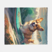 Corgi Strandsurfen Schilderij Fleece Deken (Voorkant (Horizontaal))