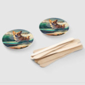 Corgi Strandsurfen Schilderij Handwaaier (Niet-gemonteerd)