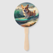Corgi Strandsurfen Schilderij Handwaaier (Voorkant)
