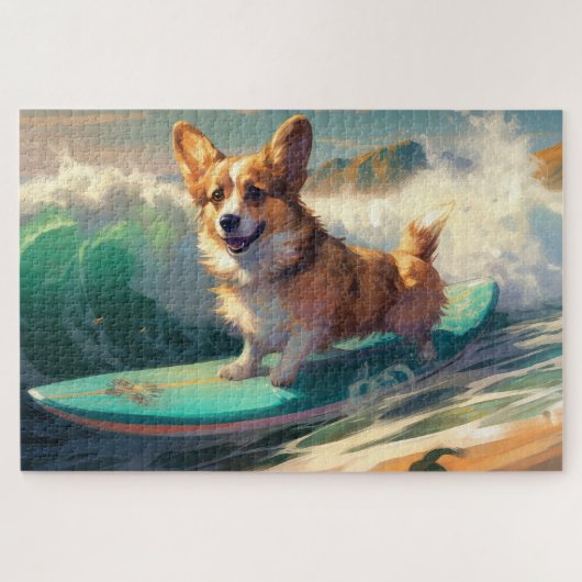Corgi  Strandsurfen Schilderij Legpuzzel (Horizontaal)
