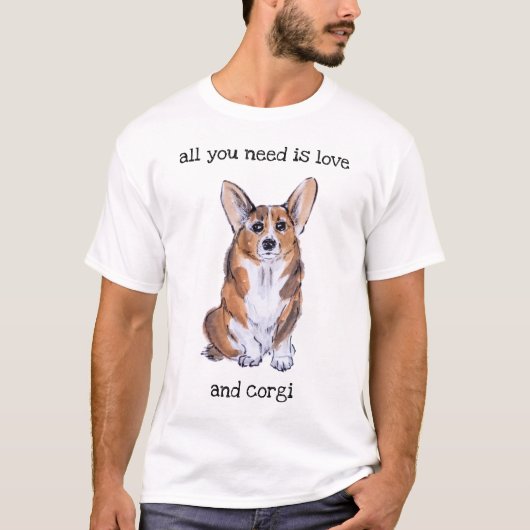 Corgi sumie en schilderij van waterverf t-shirt (Voorkant)