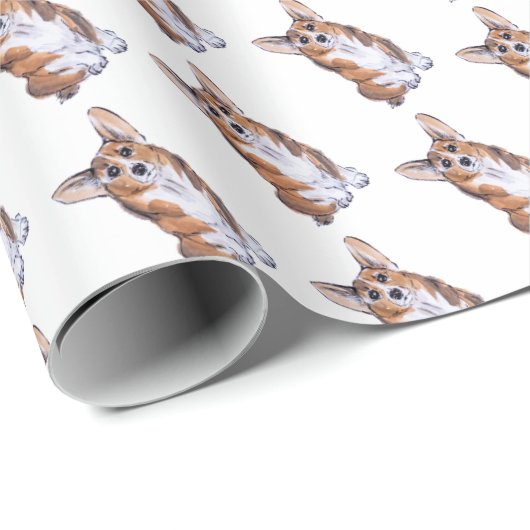 Corgi sumie waterverf patroon cadeaupapier (Rol Hoek)