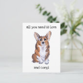 Corgi sumie waterverf schilderij briefkaart (Staand voorkant)