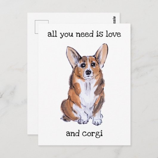 Corgi sumie waterverf schilderij briefkaart (Voorkant / Achterkant)