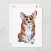 Corgi sumie waterverf schilderij briefkaart (Voorkant / Achterkant)