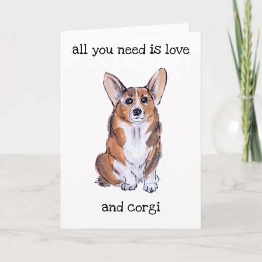 Corgi sumie waterverf schilderij kaart (Voorkant)