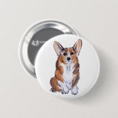Corgi sumie waterverf schilderij ronde button 5,7 cm (Voorkant /achterkant)