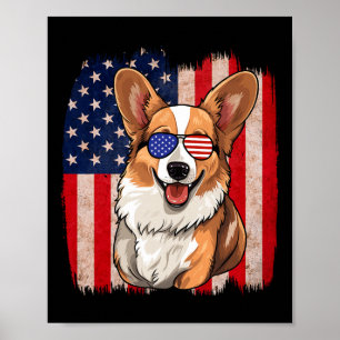 Corgi Sungles Amerikaanse vlag USA Patriottisch 4e Poster