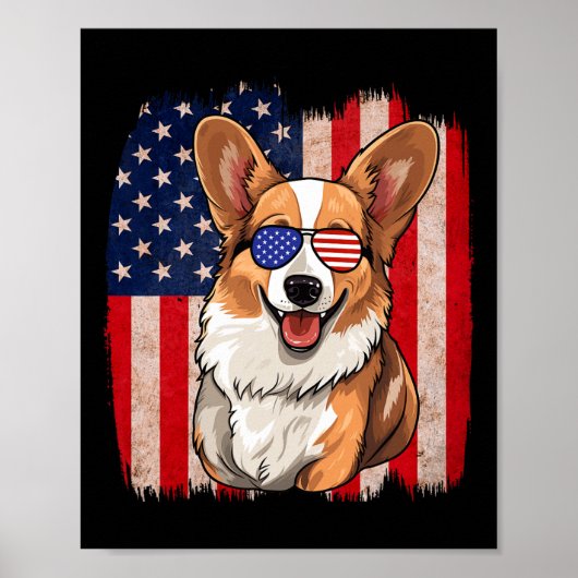 Corgi Sungles Amerikaanse vlag USA Patriottisch 4e Poster (Voorkant)