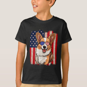 Corgi Sungles Amerikaanse vlag USA Patriottisch 4e T-shirt