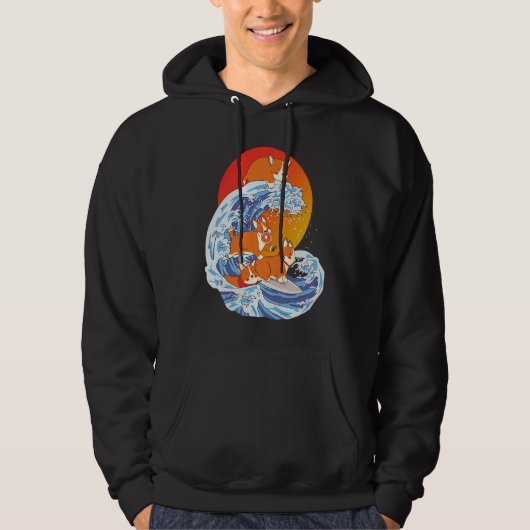 Corgi Surfer Surfing Surf Board Corgi Hoodie (Voorkant)