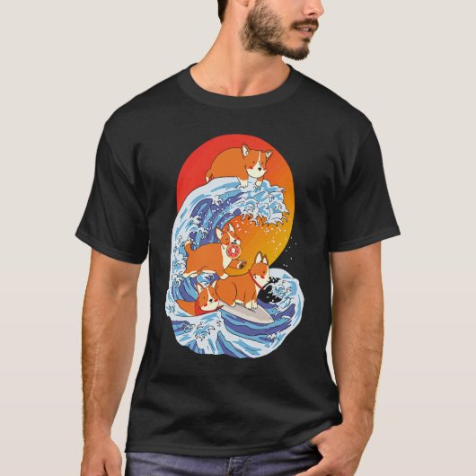 Corgi Surfer Surfing Surf Board Corgi T-shirt (Voorkant)
