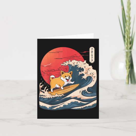 Corgi Surfing Japanese Wave Kaart (Voorkant)