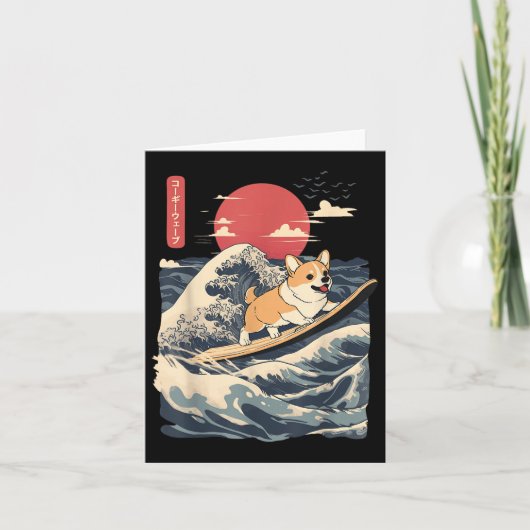 Corgi Surfing Japanese Wave Kaart (Voorkant)