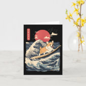 Corgi Surfing Japanese Wave Kaart (Gele Bloem)