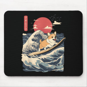 Corgi Surfing Japanese Wave Muismat