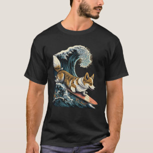 Corgi Surfing Kanagawa Japans De grote golf T-shirt