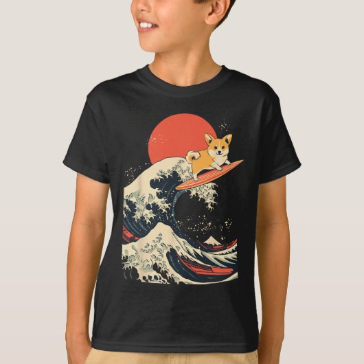 Corgi surft op Japanse golf _1  T-shirt (Voorkant)