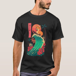 Corgi surft op Japanse golf T-shirt