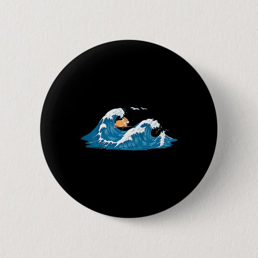 Corgi Surft Wave Welsh Dog Puppy Ronde Button 5,7 Cm (Voorkant)
