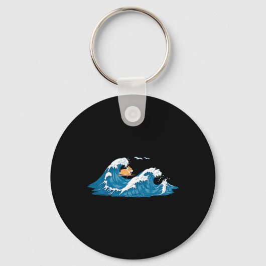 Corgi Surft Wave Welsh Dog Puppy Sleutelhanger (Voorkant)