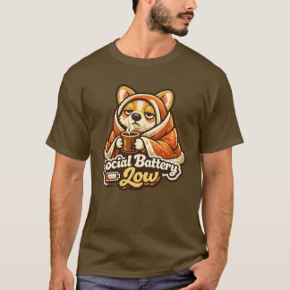 Corgi T-shirt met lage sociale batterij, cadeau vo