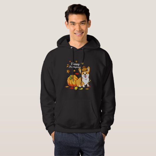 Corgi-Thanksgiving voor hond 550 Hoodie (Voorkant volledig)