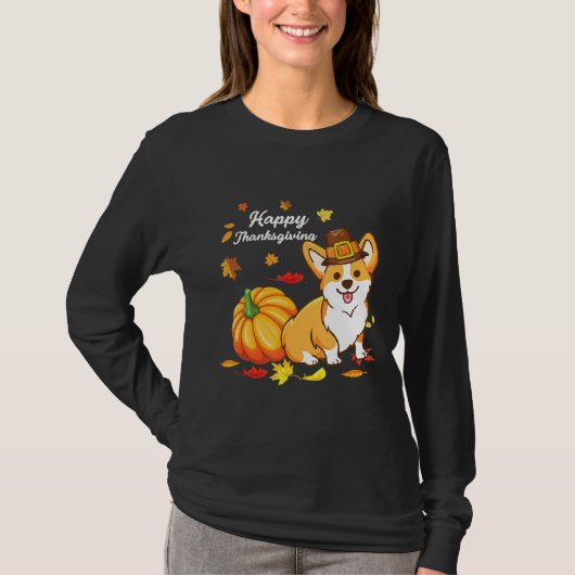 Corgi-Thanksgiving voor hond 550 T-shirt (Voorkant)