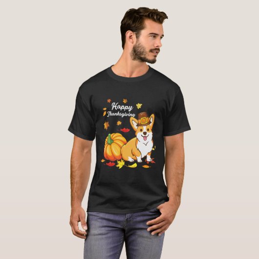 Corgi-Thanksgiving voor hond 550 T-shirt (Voorkant volledig)