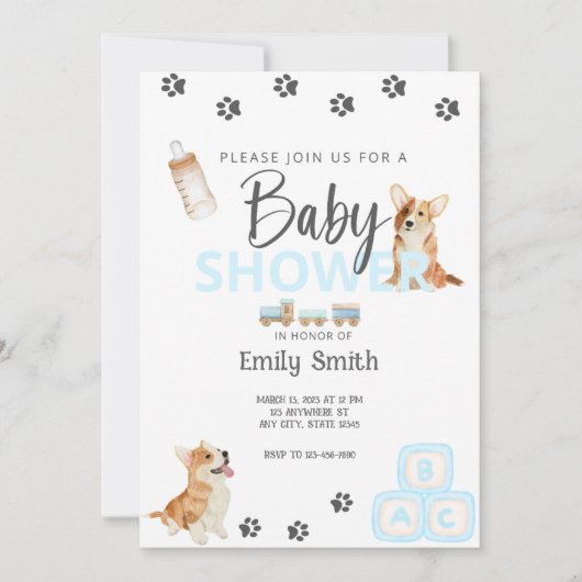 Corgi Thema Baby shower Uitnodiging (Voorkant)