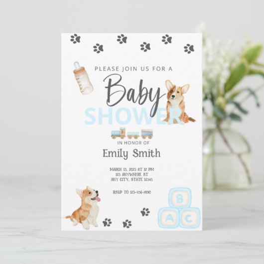 Corgi Thema Baby shower Uitnodiging (Staand voorkant)