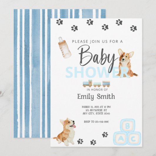 Corgi Thema Baby shower Uitnodiging (Voorkant / Achterkant)