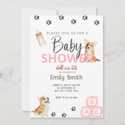 Corgi Thema Baby shower Uitnodiging (Voorkant)