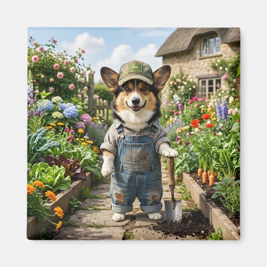 Corgi Tuinman Magneet (Voorkant)