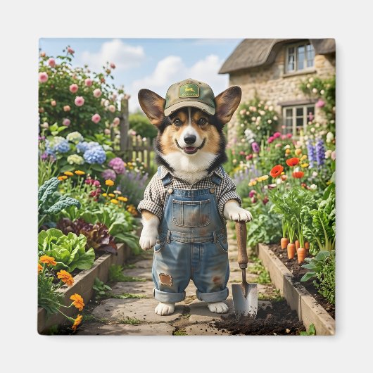 Corgi Tuinman Magneet (Voorkant)