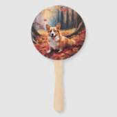 Corgi tussen herfstbladeren inspireert handwaaier (Achterkant)